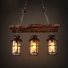 Rainaut 40W Rustic Wood 3 Heads Chandelier Industrial Ceiling Lamp Pendant Light Hanging, 110V, (Bulbs Not Included) - Retro - View 4