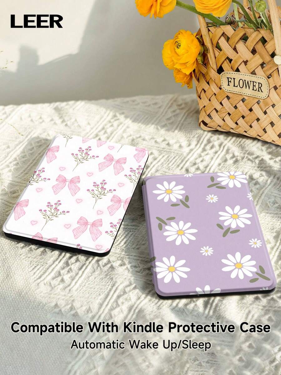 花卉图案保护套,适用于 Kindle 第 10 代 2019/Kindle(第 11 代-2024 年发布)(6 英寸)等型号,自动唤醒/睡眠 - 彩色 - 查看 1