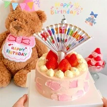 1 cái/2 cái/3 cái/6 cái Quạt bất ngờ sáng tạo Nến sinh nhật vui vẻ Trang trí bánh kem tự động mở ra 'Chúc mừng sinh nhật' - Nhiều màu - Xem 5