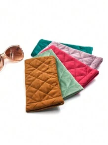 1pc Quilted Stitch Velvet Glasses Pouch, Soft Squeeze Top Case Eyeglasses Case - Multicolor - View 11
