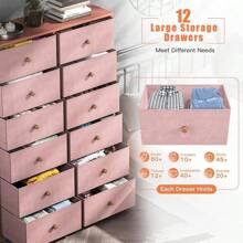 Pink Dresser For Bedroom 12 Drawer Dresser With Wooden Top & Metal Frame Tall Dressers For Bedroom Dressers & Chest Of Drawers For Bedroom,Closet,35" L X 12" W X 52" H Pink - Pink - View 4