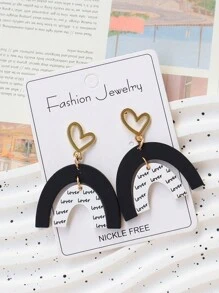 1 Pair Valentine's Day Faux Clay Acrylic Matte Lacquer Geometric Arch-Like Heart Lover Polka Dot Print Earrings,Elegant Quality Holiday Gift Earrings, Ins Style