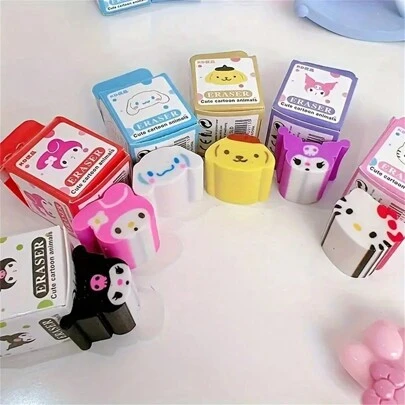  6pcs/18pcs/36pcs Sanrio Eraser Hello Kitty Melody Kuromi Cinnamoroll Pompompurie Cartoon Student Stationery Erasers School Supplies Gift(Random Packaging)
