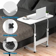 Table Roulant de Lit Canapé pour Ordinateur Portable Hauteur Réglable Table d'appoint Support d'ordinateur Table avec 4 Roulettes Verrouillables, Érable Blanc/Noir