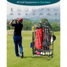 Golf Bag Storage Organizer- Golf Bag Stand Fit For Golf Bags And Golf Clubs, Golf Balls, Golf Equipment Accessories, Extra Large Golf Bag Storage Rack For Garage - Two Golf Bags Storage - View 2