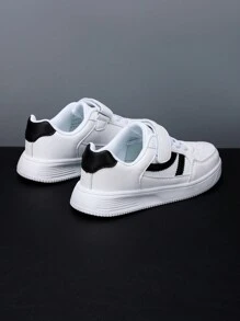 1 双新款童鞋，儿童白鞋，男童白色舒适鞋，女童小白运动鞋，学生鞋，男童黑色钩环 PU 皮鞋，学校派对休闲白鞋 - 白色 - 查看 6