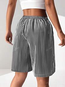 Short ample décontracté confortable avec taille élastique, imprimé rayé de plage de style classique, pour le printemps/été, grande taille