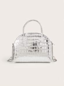 1 pieza Bolso de mano de mujer con estampado de cocodrilo en PU, bolso minimalista y elegante con cadena para el hombro/cruzado - bolso bandolera - Ver 11