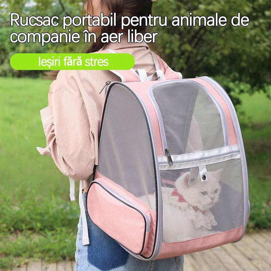 Túi đựng mèo, túi đựng thú cưng di động để đựng mèo, cặp đi học cho mèo không bị biến dạng, túi đựng chó dung tích lớn, ba lô mèo hai vai thoáng khí - Hồng - Xem 1
