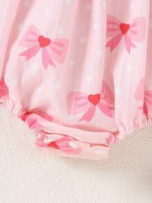 Conjunto de body con mangas con volantes y estampado de lazos + diadema para bebé niña, adorable, para primavera/otoño - Rosa - Ver 7