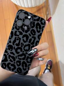 1 pieza Funda protectora de teléfono a prueba de caídas y antideslizante con estampado de leopardo compatible con iPhone, Honor, Redmi, Galaxy, resistente al agua, a los golpes y a los arañazos - Negro - Ver 6