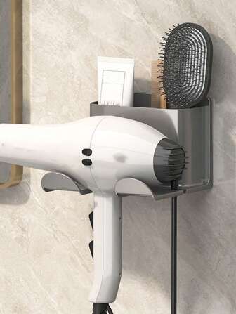 1pc/2pcs Hair Dryer Holder, No-Drill Bathroom Hair Dryer Rack, Wall-Mounted Hair Dryer Stand Organizer Bathroom Organizer Bathroom Decor Fall Decor Back To School