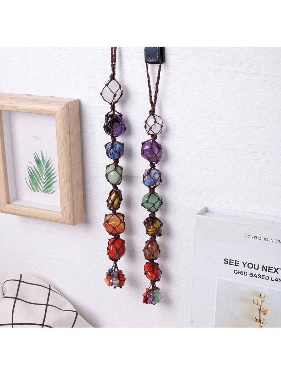 1PC Natural Crystal Chakra Pendant Tumbled Healing Stone Car Pendant Yoga Chakra Energy Gem Decoration Gift - Chakras - View 1