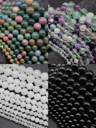 20 pezzi/confezione 6mm/8mm/10mm Perle rotonde in quarzo bianco naturale e agata indiana, perle sciolte semi-finite per creazione di gioielli fai-da-te, braccialetti, collane