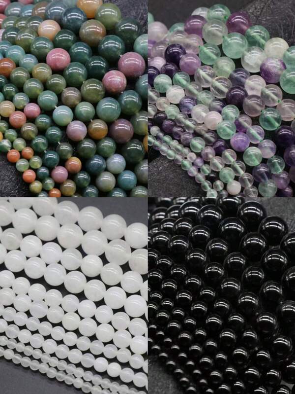20 sztuk/opakowanie 6mm/8mm/10mm Naturalne białe kwarcowe i indyjskie agatowe okrągłe koraliki, półfabrykaty luźne koraliki do tworzenia biżuterii DIY Bransoletki Naszyjniki