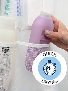 Organizador de ducha, organizador de baño o ducha con malla de secado rápido, 7 bolsillos para guardar champú, jabón, esponja vegetal y artículos esenciales para cruceros, 17 x 22 pulgadas, color blanco, 1 paquete