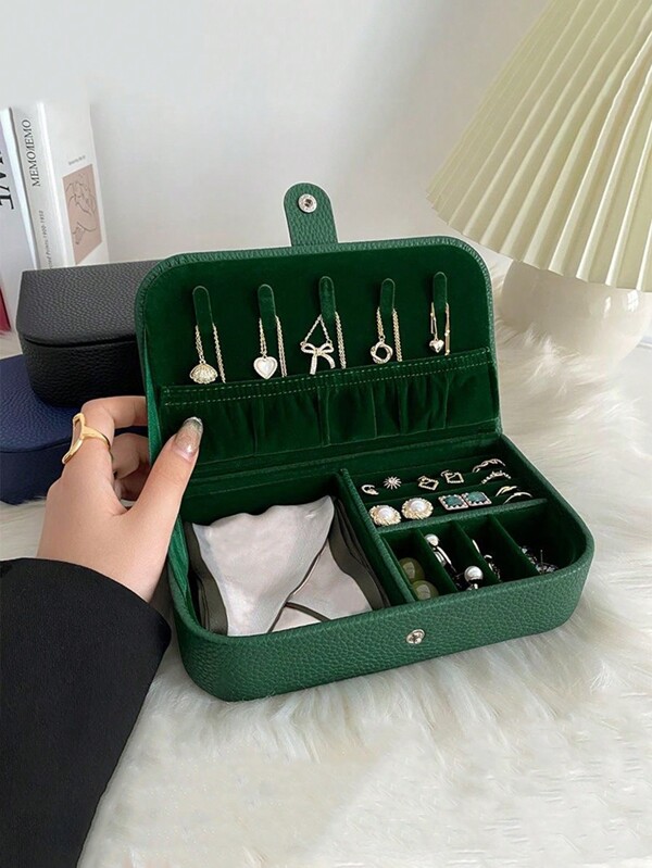 1 PIEZA Caja de almacenamiento de joyas de PU portátil de varias capas, adecuada para guardar pulseras, anillos, pendientes, collares, decoraciones de boda, regalos del Día de San Valentín
