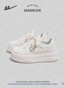 WARRIOR 1 Paio di Sneaker Casual con Platform e Lacci per Donna, Scarpe Bianche Classiche, di Nuovo Stile alla Moda e Confortevoli, con Suola Spessa e Antivento Impermeabili, Aumentano l'Altezza