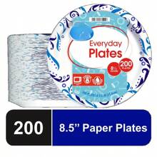Everyday Disposable Paper Plates, 8.5", 200 Count ,Microwave Safe, Leak Resistant - Blue and White - View 2