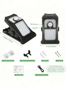 1 Stück Solar Klemmlicht - 45 LEDs 3 Modi, wasserdicht und einfach zu installieren multifunktionale Solar Bewegungssensor Wandleuchten, tragbare USB und Solar Lichter, Außenbeleuchtung für Heim Dekoration Zäune, Terrassen, Wände, Garagen, Terrassen, Außenbeleuchtung für Weg, Hof, Terrasse