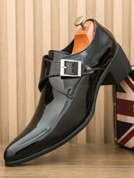 New Fashion British Style Men Chelsea Boots, Pointed Toe, Buckle Closure, Slip-On, Glossy Patent Leather, Soft & Comfortable, Round Toe, Formal Dress Shoes, Gentleman Business Leather Shoes, Anti-Slip High Heel, Suitable For Casual, Stage, Party, Wedding, Social, Daily Wear, Suitable For Spring, Summer, Autumn