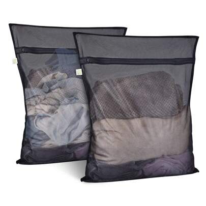 1/3 piezas Bolsas de malla con cremallera negras, set de bolsas de lavandería duraderas para delicados, bolsas de malla grandes y protectoras para ropa, ideales para lavar ropa interior, lencería, artículos esenciales de dormitorio universitario, organización de lavandería, organización y almacenamiento de lavandería, bolsa de lavado