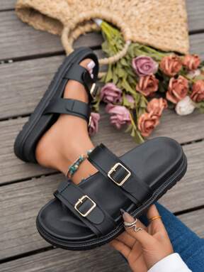 Women Simple Slippers, Beach Vacation Casual Open Toe Thick Sole Shoes, Comfortable Slide Flat Fashion Sandals