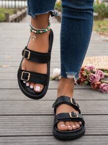Women Simple Slippers, Beach Vacation Casual Open Toe Thick Sole Shoes, Comfortable Slide Flat Fashion Sandals