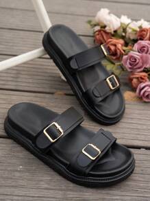 Women Simple Slippers, Beach Vacation Casual Open Toe Thick Sole Shoes, Comfortable Slide Flat Fashion Sandals