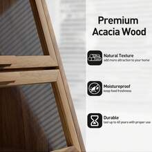 Acacia Wood Bread Box For Kitchen Countertop, Double Layer Natural Wooden Bread Storage Container, With Clear Windows, Back Air Vent, Large Bread Boxes For Keeping Food Fresh In Home And Kitchen