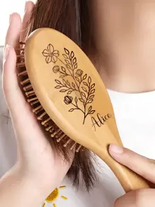1pc Custom Carved Air Cushion Bamboo Comb, Personalized Hair Brush With Name, Customized Bamboo Hairbrush, Customizable Bamboo Hair Comb For Women, 2 Sizes:S /M, 2 Shapes: Square - Oval Shape, Cute Hair Brush, Spherical Tooth Comb, Suitable For Her, Bestie, Couple, Girlfriend, Daughter, Wife, Mother, Grandma, Colleague, For Gifts For Anniversary - Multicolor - View 8