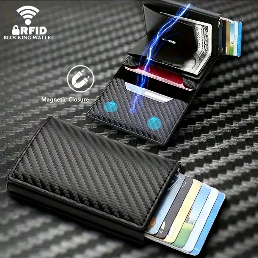 Men's Slim Magnetic Wallet Pop-Up Card Holder RFID Blocking Minimalist Business Credit Card Wallet With Money Bag Large Card Capacity Metal Card Case For Men Wallet Mini Wallet Purse Wallet RFID Wallet - Multicolor - View 1