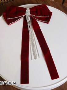 1Peca Presilha de Cabelo Vermelho com Borla e laco de Strass para Mulheres Adequada para looks Doces de Campus Diarios Ocasioes de Feriados e Pode Ser Usada como Acessorio de Cabelo para Noiva no Dia dos Namorsdos Real