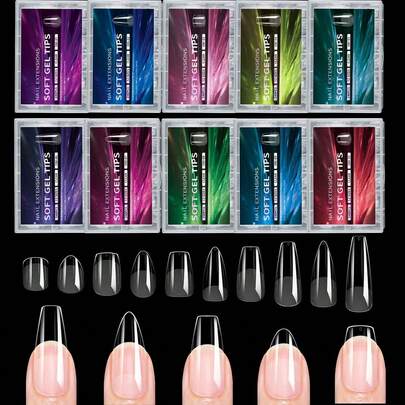 240 片奢华假指甲软凝胶指尖半哑光胶囊杏仁法式棺材细高跟椭圆方形前缘较厚后缘薄全覆盖人造假指甲延长适用于女士女孩 DIY 延长指甲用品