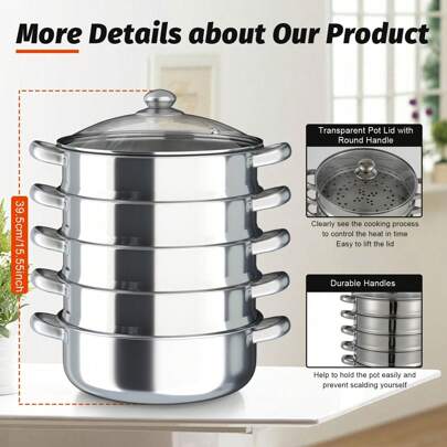 30cm 5 Layers Steam Cooker Stainless Steel Steamer Pan Cook Kitchen Food Pot Set