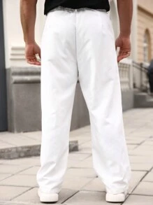 Men's Casual Pockets Wide Leg Loose Fit Pants - 白色 - 查看 4