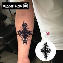 1pc 8*12cm INKARTLINK Herbal Juice Cross Temporary Tattoo, Magic Tattoo, 15 Days Tattoo, Semi-Permanent Tattoo, Realistic Fake Tattoo, 1-2 Weeks - Black - View 2