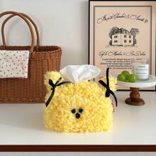 Cute Plush Puppy Tissue Box Holder - Soft Decorative Napkin Dispenser For Bathroom And Living Room - Yellow/White/Brown