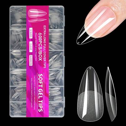 600Pcs Full Cover Press On Nail Tips Stiletto Almond Square Coffin French False Fake Soak Off Gel Nail Extension Tips Capsule Press On Nails Nail Supplies