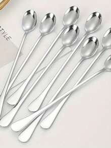 Stainless Steel Long Handle Spoon, Coffee Spoon/Stirring Spoon/Watermelon Spoon/Rice Spoon, Suitable For Office, Kitchen, Christmas Gift - Multicolor - View 1