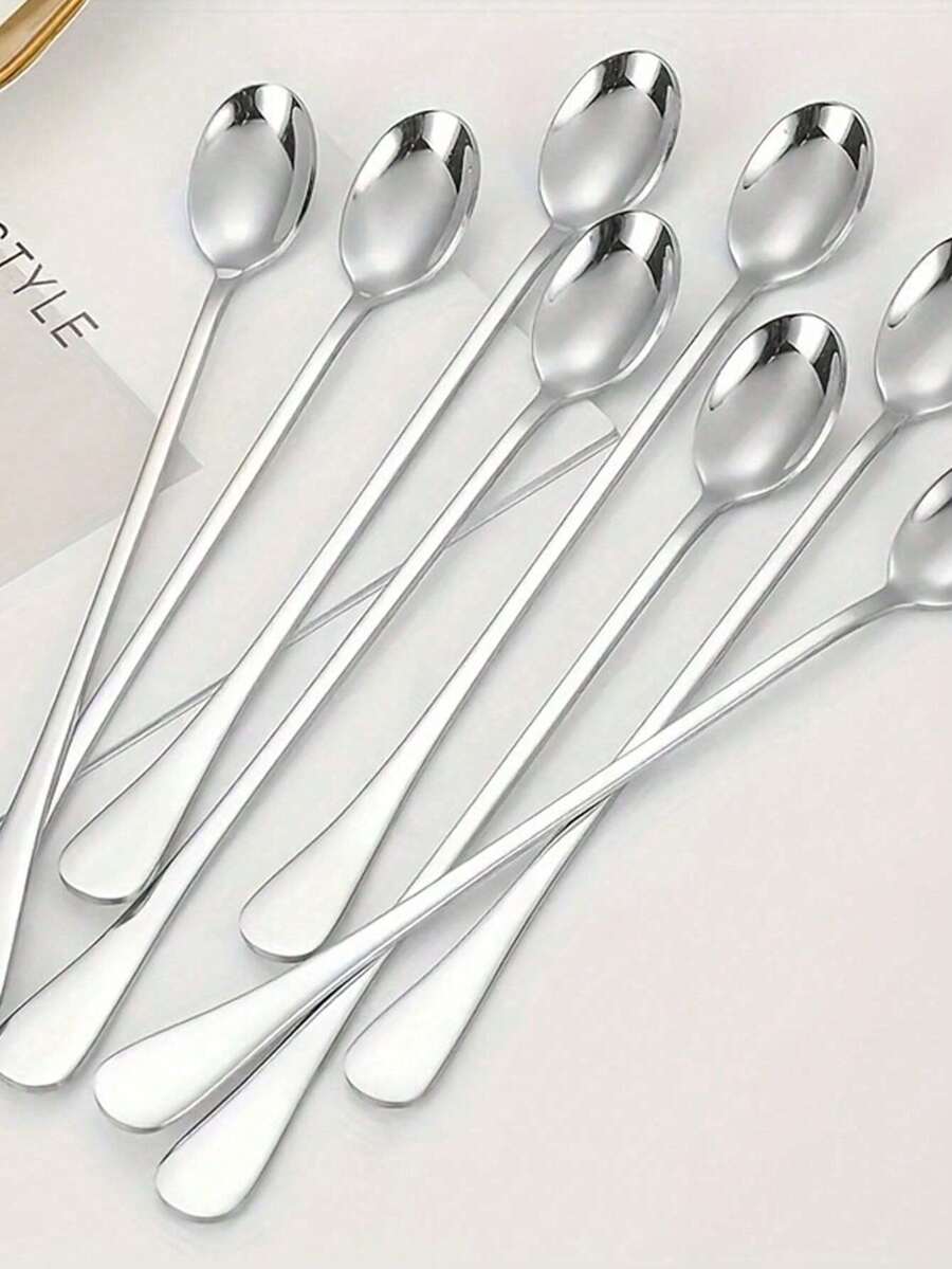 Stainless Steel Long Handle Spoon, Coffee Spoon/Stirring Spoon/Watermelon Spoon/Rice Spoon, Suitable For Office, Kitchen, Christmas Gift - Multicolor - View 1