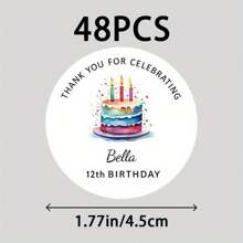48/96 pezzi Adesivi personalizzati con nome, età, data di nascita, etichette per torte di compleanno personalizzate, borse regalo di felicitazioni, etichette per buste - Multicolore - Visualizzare 2