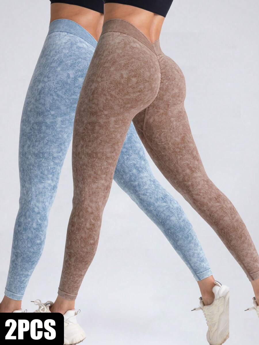 YESOBD 2 Pcs Women Seamless Impact Leggings Scrunch Workout Leggings Medium Waist Tummy Control Butt Lifting Gym Yoga Pants,Women's Yoga Pants Leggings For Women High Waist Yoga Pants  Workout Leggings Tights - 2 Pack-BLU-COF - 查看 1