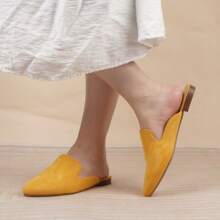 2025 Autumn Women's Flat Shoes - Slip On Shoes In Solid Suede Fashion Low Heel Dress Casual Work Office Party Shoes,Warm Layers Fashion - Màu vàng - Xem 2