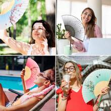 5 件/包装饰手扇，红色、绿色、蓝色、海军蓝、黑色，复古风格 - 彩色 - 查看 5