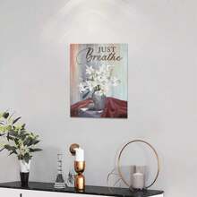 1pc Lily Wall Art Rustic Religious Floral, Just Breathe Picture Wall Decor, Floral Cross Canvas, Great Gift For Christian Families, Perfect For Your Home, Farmhouse, Prayer Room, Kids Room, Apartment, Bedroom, Office, Kitchen, Hotel, Bathroom, Etc. Framed And Ready To Hang.