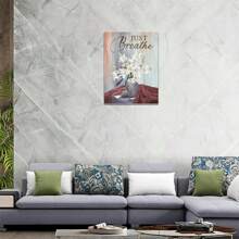1pc Lily Wall Art Rustic Religious Floral, Just Breathe Picture Wall Decor, Floral Cross Canvas, Great Gift For Christian Families, Perfect For Your Home, Farmhouse, Prayer Room, Kids Room, Apartment, Bedroom, Office, Kitchen, Hotel, Bathroom, Etc. Framed And Ready To Hang.