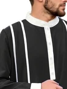 Style Men Long Sleeve Kaftan With Pockets - Black - View 4