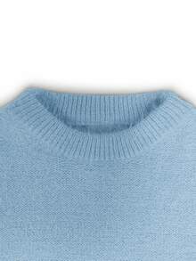 Winter Clothes For Women's Casual Solid Color Loose Fit Batwing Drop Shoulder Sleeve Round Crew Neckline Warm Knit Sweater Pullover - Blue - View 11