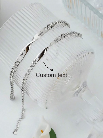 2pcs Customized Stainless Steel Couple Bracelets Set, Men&Women Bracelet, Personalized Names & Anniversaries, Valentine's Day Gift, With Gift, Boyfriend And Girlfriend Promise Mobius Bracelets For Anniversary,School Supplies,Back To School,For Office,For School,For Classroom,For Teacher Gifts,For University,For Colleague,For Dorm Rooms,For Teacher,For Boys And Girls,For Teenagers,Junior High School Students,Middle School Students,High School Senior High School Students,College Students,University Students,Freshman,Sophomore,Underclassmen